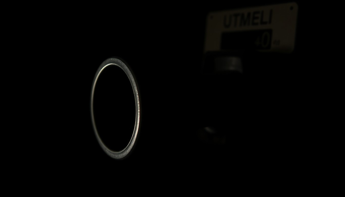 An extreme close-up photograph of a fuel pump nozzle against a pitch-black background, lit by a harsh, direct camera flash, creating a stark, gritty, investigative aesthetic.