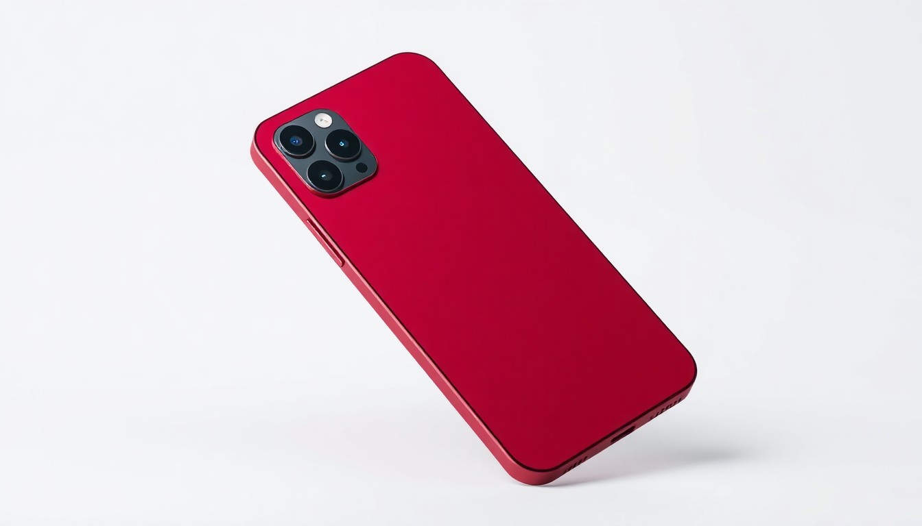An extreme close-up of a deep red iPhone 18 Pro with a smooth, matte finish and subtle metallic accents, showcasing Apple's embrace of a bolder design direction.