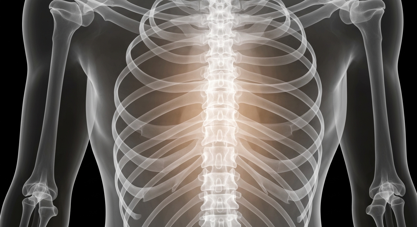 A highly detailed, translucent X-ray image revealing the internal skeletal structure of a human torso, conceptually representing the advanced trauma care capabilities of Tampa General Hospital and Muma Children's Hospital.