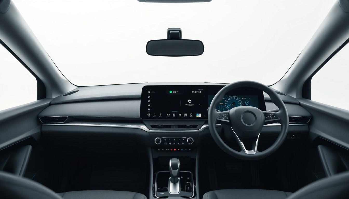 An extreme close-up of a minimalist, high-tech digital dashboard display with clean lines and subtle metallic accents, conceptually representing the advanced notification controls in Android Auto.