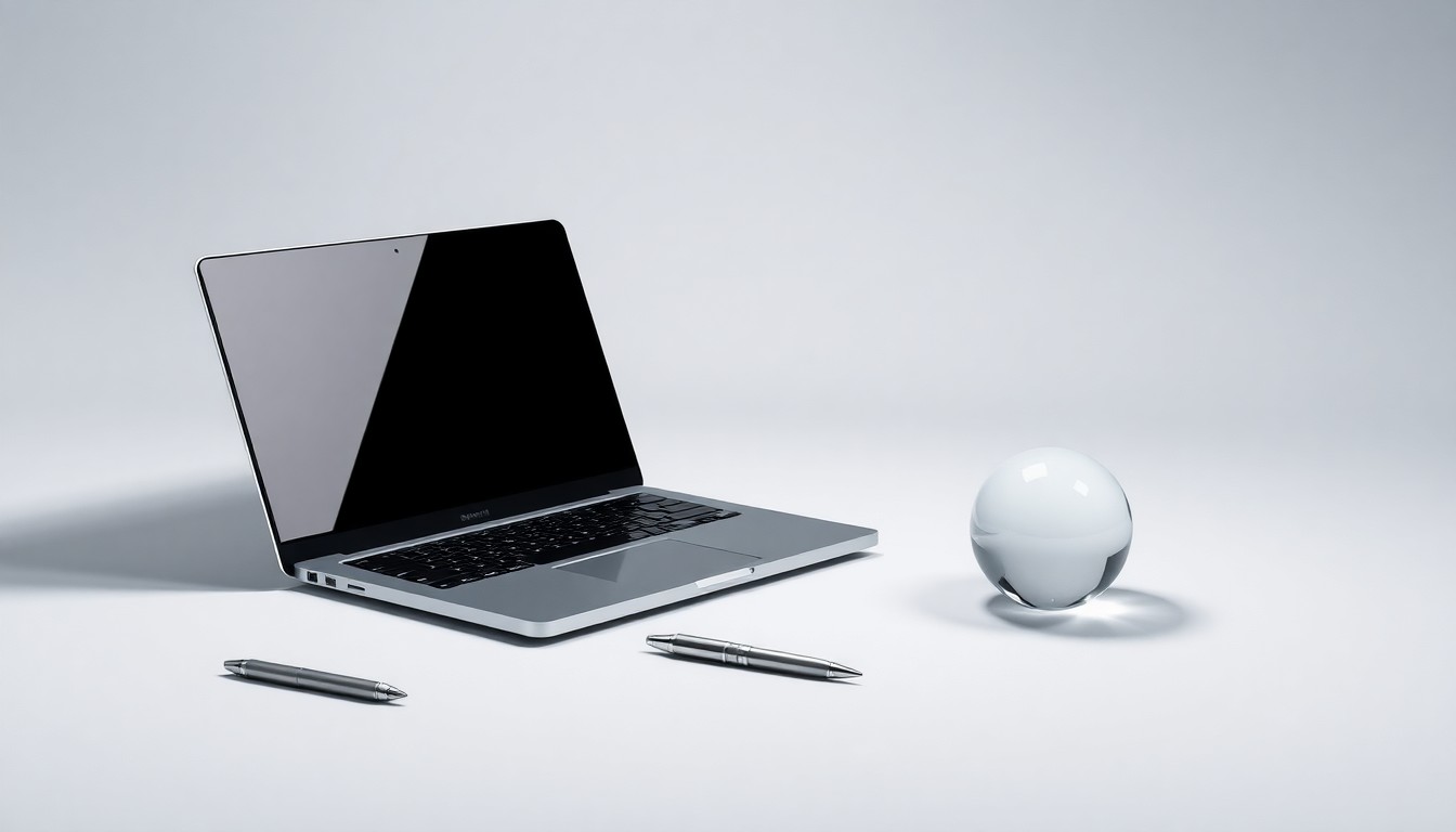 A high-end, photorealistic studio still-life photograph featuring a collection of premium, polished business objects arranged elegantly on a clean, monochromatic background, conceptually representing the data-driven insights and strategic decision-making enabled by Blendification's conversational research platform.