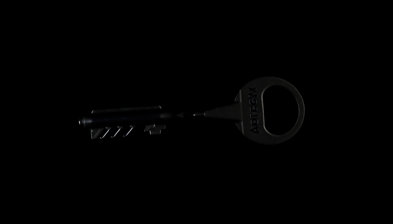 An extreme close-up photograph of a boat key against a pitch-black background, lit by a harsh, direct camera flash, conceptually representing the mystery and investigation surrounding Lynette Hooker's disappearance.