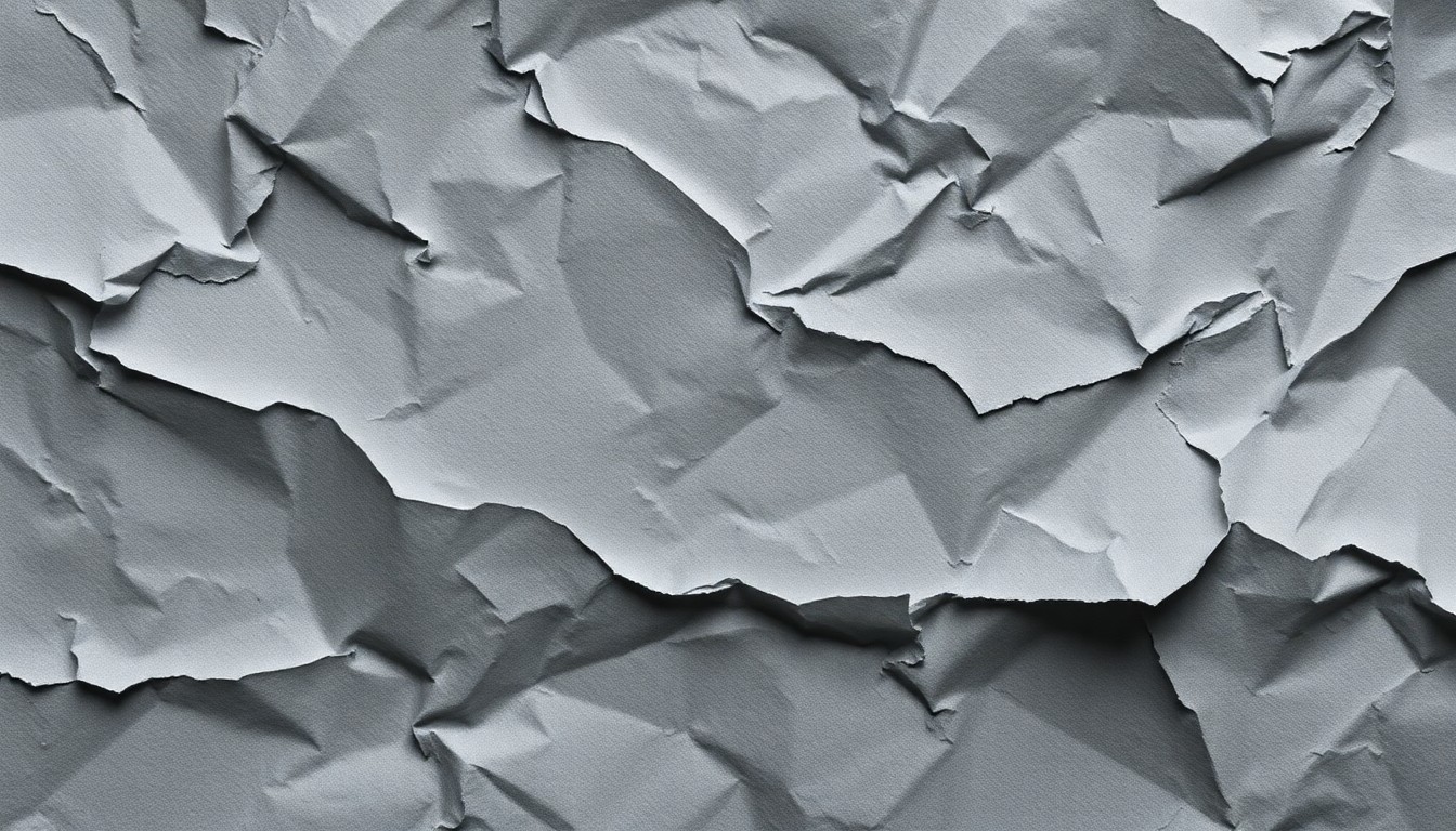 An abstract, high-contrast photograph of a crumpled, textured piece of paper in shades of gray and black, conveying a sense of isolation and inner turmoil.