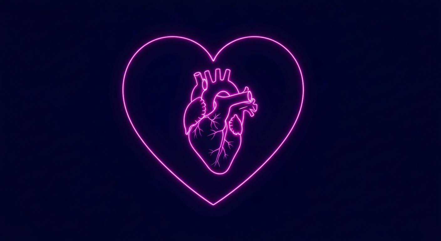A vibrant neon outline of a human heart, glowing against a dark background, conceptually representing the life-saving power of organ donation.