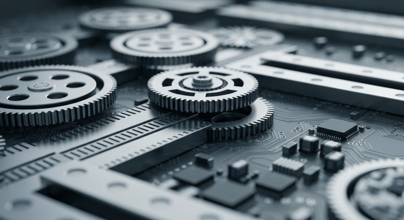 An extreme close-up of the intricate inner workings of a high-tech trading platform, with gears, circuits, and metallic components filling the frame in a cinematic, industrial style that conveys a sense of power and precision behind online financial markets.