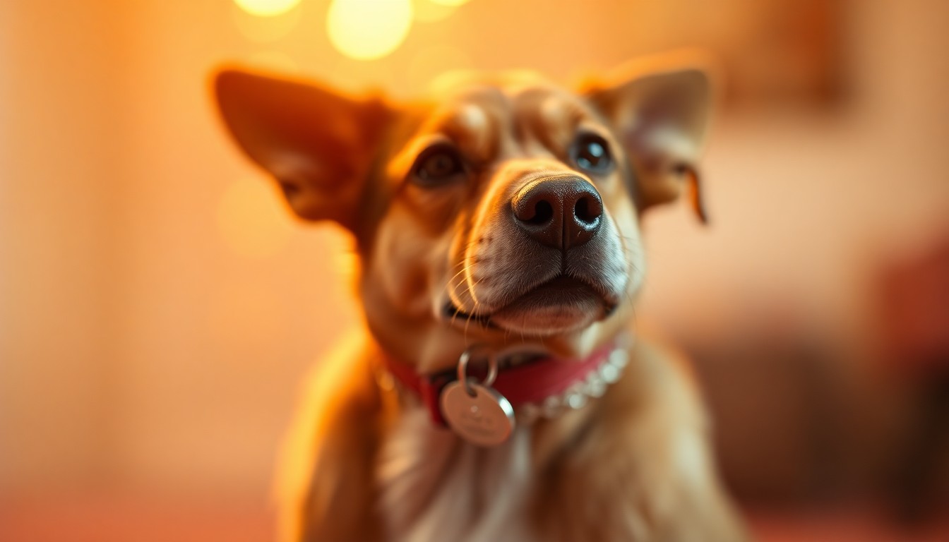 A close-up, soft-focus photograph of a dog's collar and identification tag, conceptually representing the importance of pet identification.