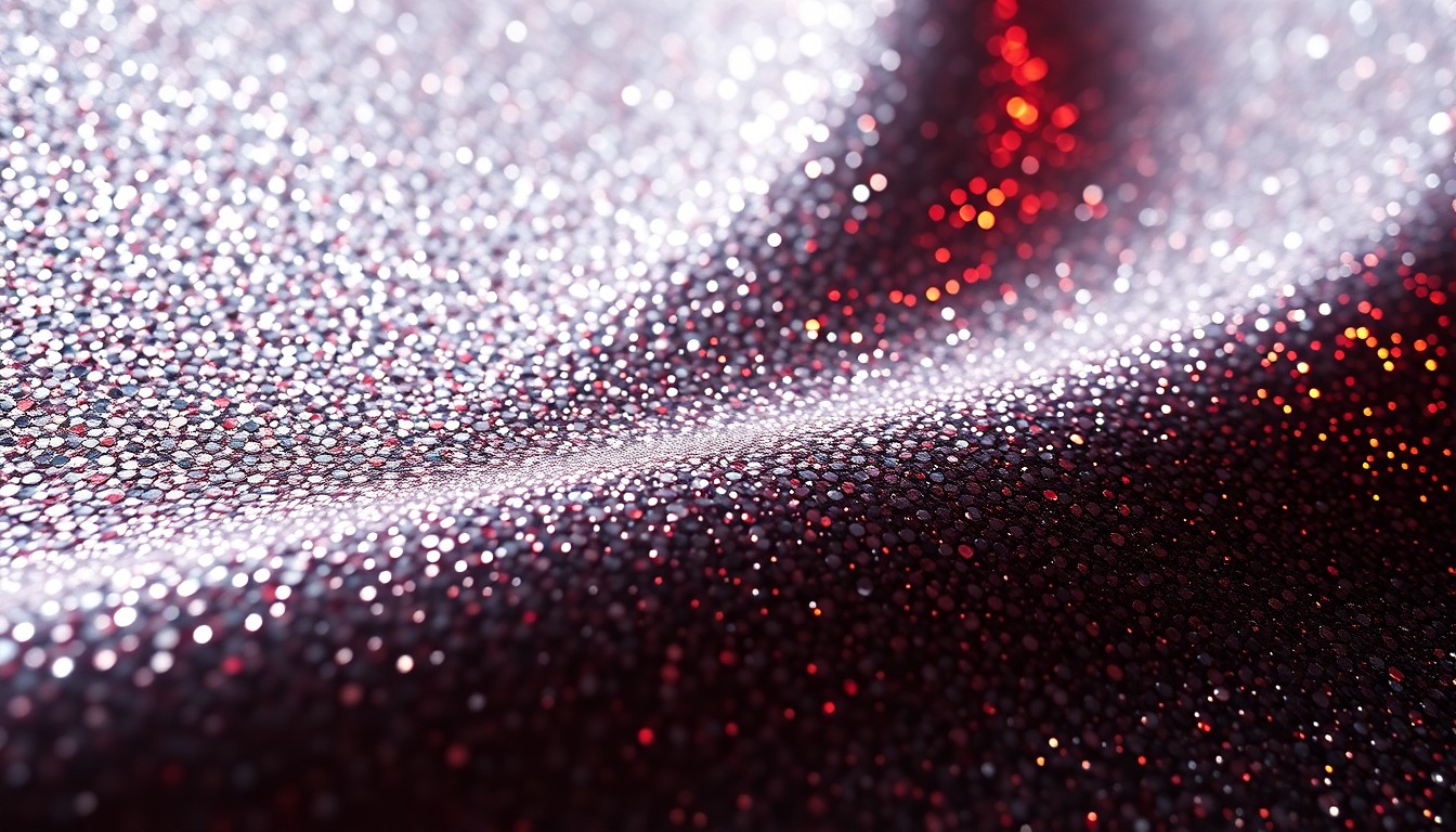 An extreme close-up photograph of a shimmering, glittering sequin texture in dramatic high-contrast studio lighting, conceptually representing the glamour and luxury associated with high-profile Hollywood productions.