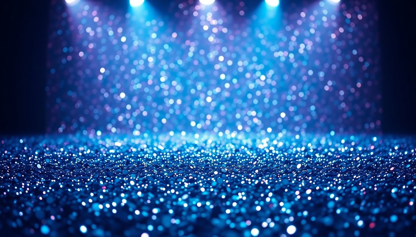 An extreme close-up of shimmering, glittering sequins captured in dramatic, high-contrast studio lighting, conceptually representing the glamour and energy of a rock concert performance.