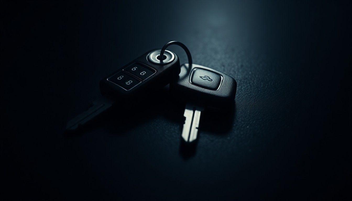 An extreme close-up photograph of a set of car keys on a dark surface, lit by a harsh, direct camera flash, conceptually representing the investigation into the venue owner's alleged actions.