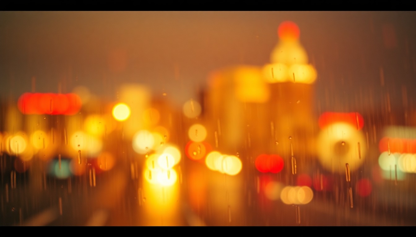 An abstract, dreamlike composition of blurred, warm-toned shapes and colors, evoking the rapid growth and development of Idaho's cities.