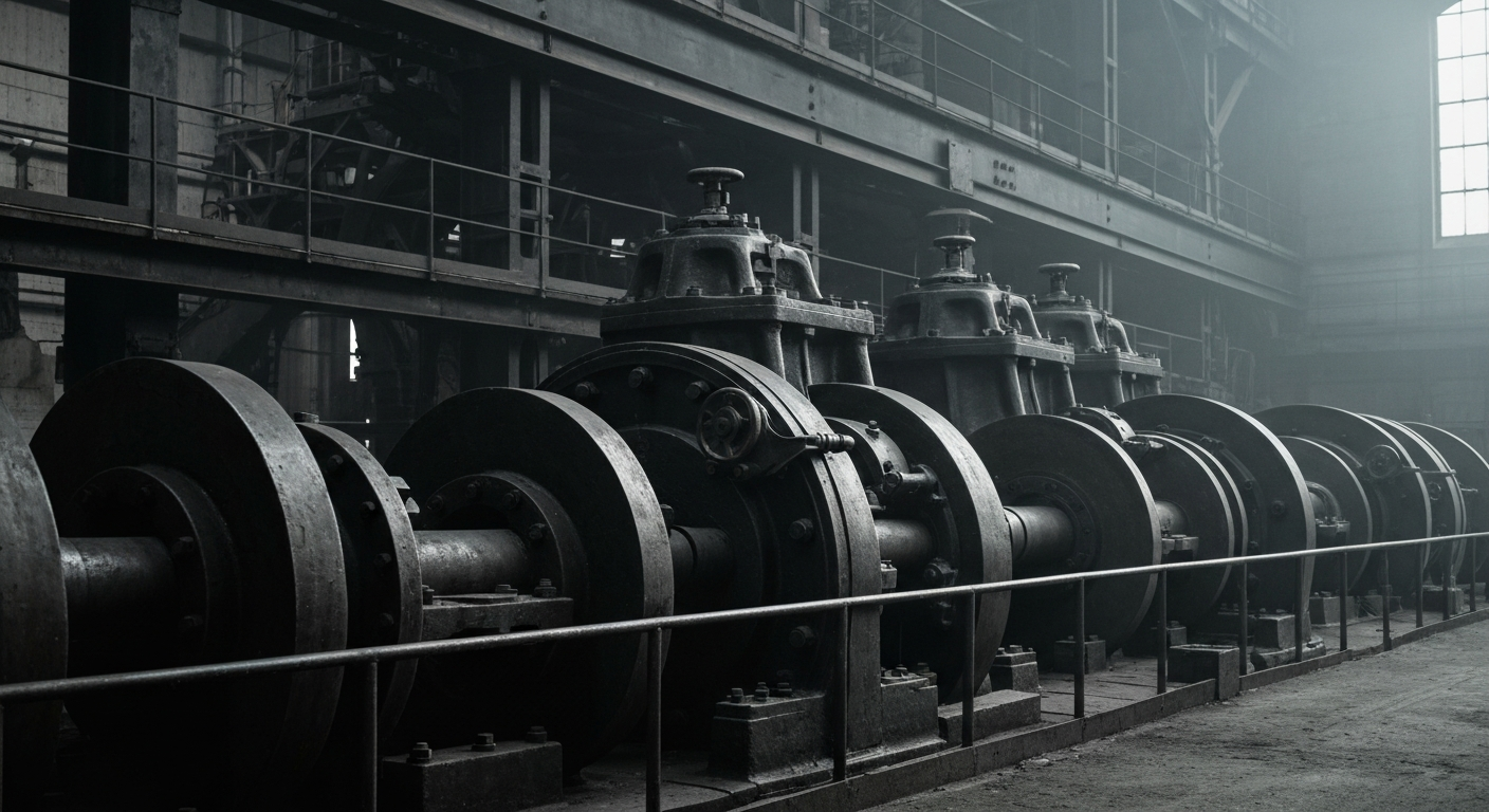 An extreme close-up of highly detailed, interlocking metal gears and machinery, representing the complex financial systems and infrastructure behind Hyperliquid Strategies' digital asset business.