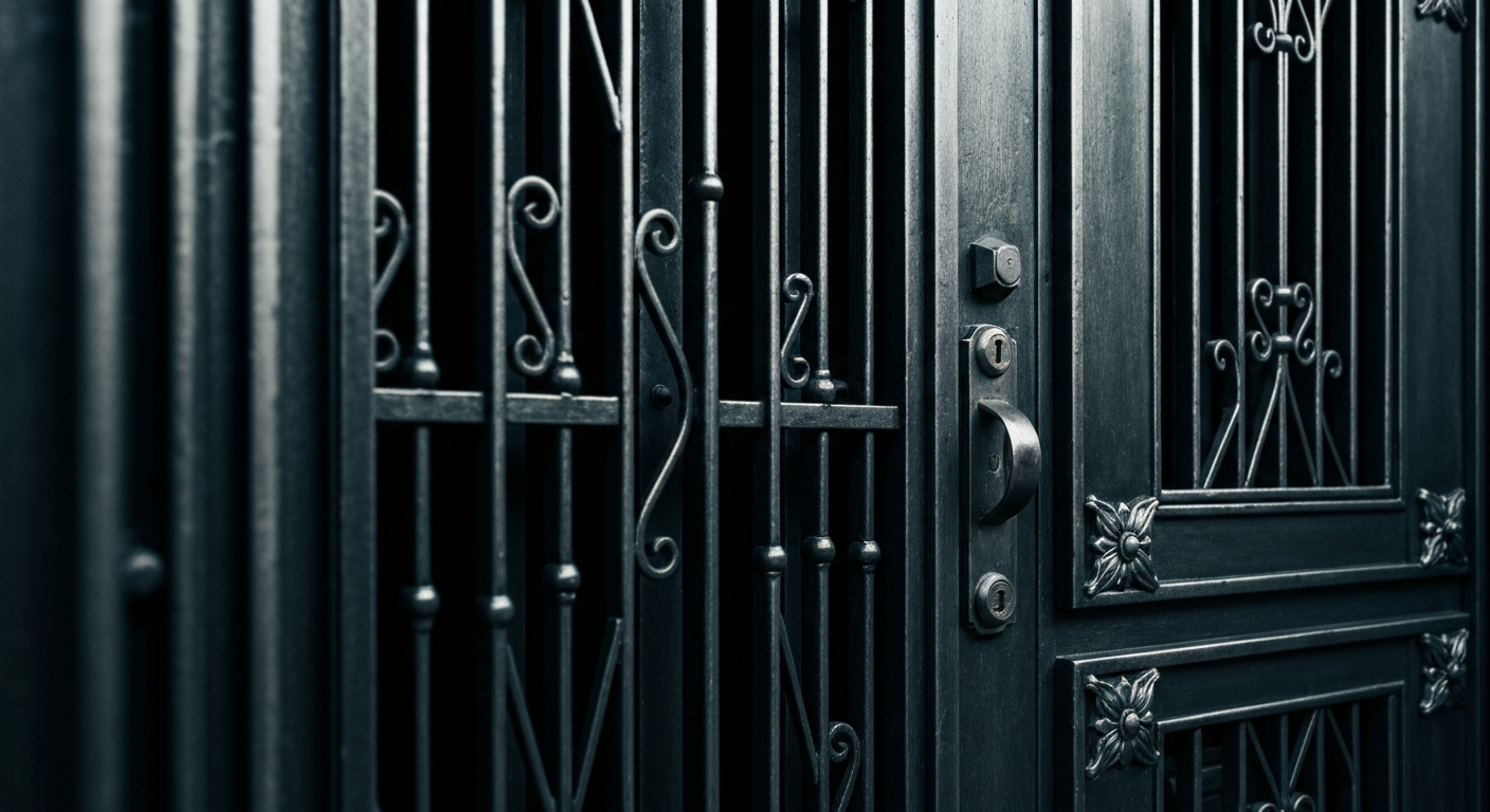 An extreme close-up of a heavy, industrial-looking metal safe or vault door, its surface reflecting light in a dramatic, cinematic manner to represent the secure storage of financial assets.