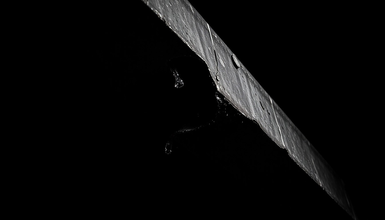 An extreme close-up photograph of a crumpled, twisted metal beam from a collapsed parking garage, creating a stark, gritty, investigative aesthetic.