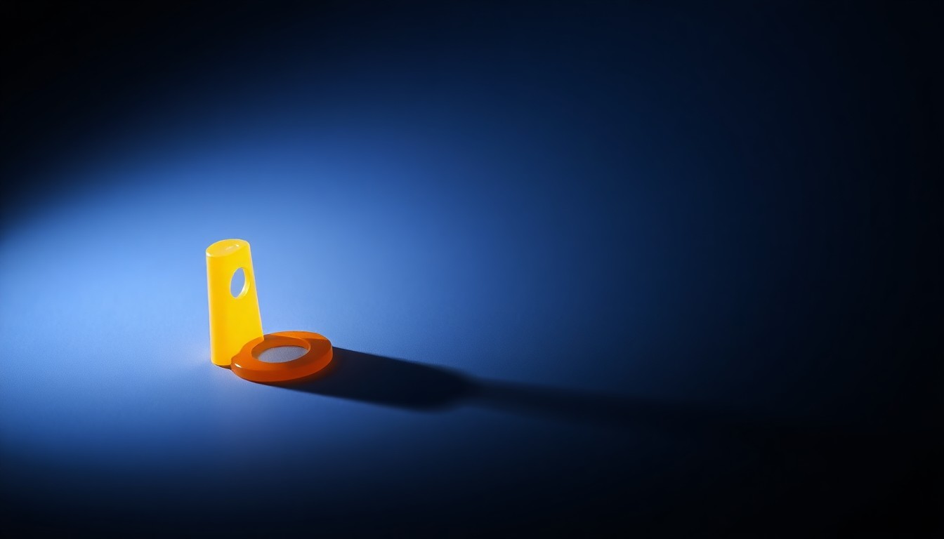 An extreme close-up photograph of a single police evidence marker on a pitch-black background, dramatically lit by a harsh camera flash, conceptually representing the serious, investigative nature of a missing person case.