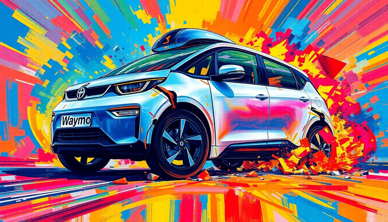 An extreme close-up of a shattered car sensor lens reflecting a faint red light, conceptually illustrating the vandalism of self-driving cars.