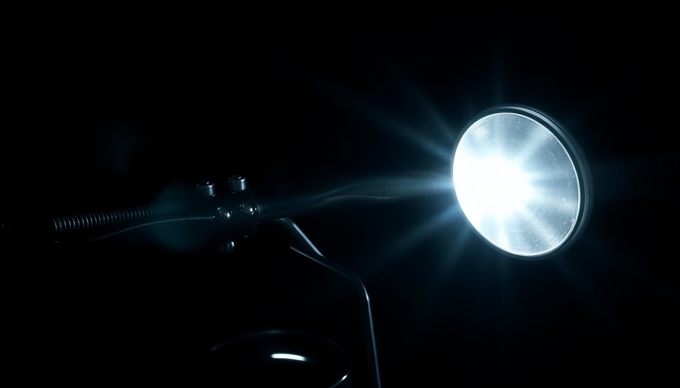 An extreme close-up photograph of a twisted, damaged motorcycle part, conveying the serious and gritty aftermath of a collision through dramatic lighting and stark composition.