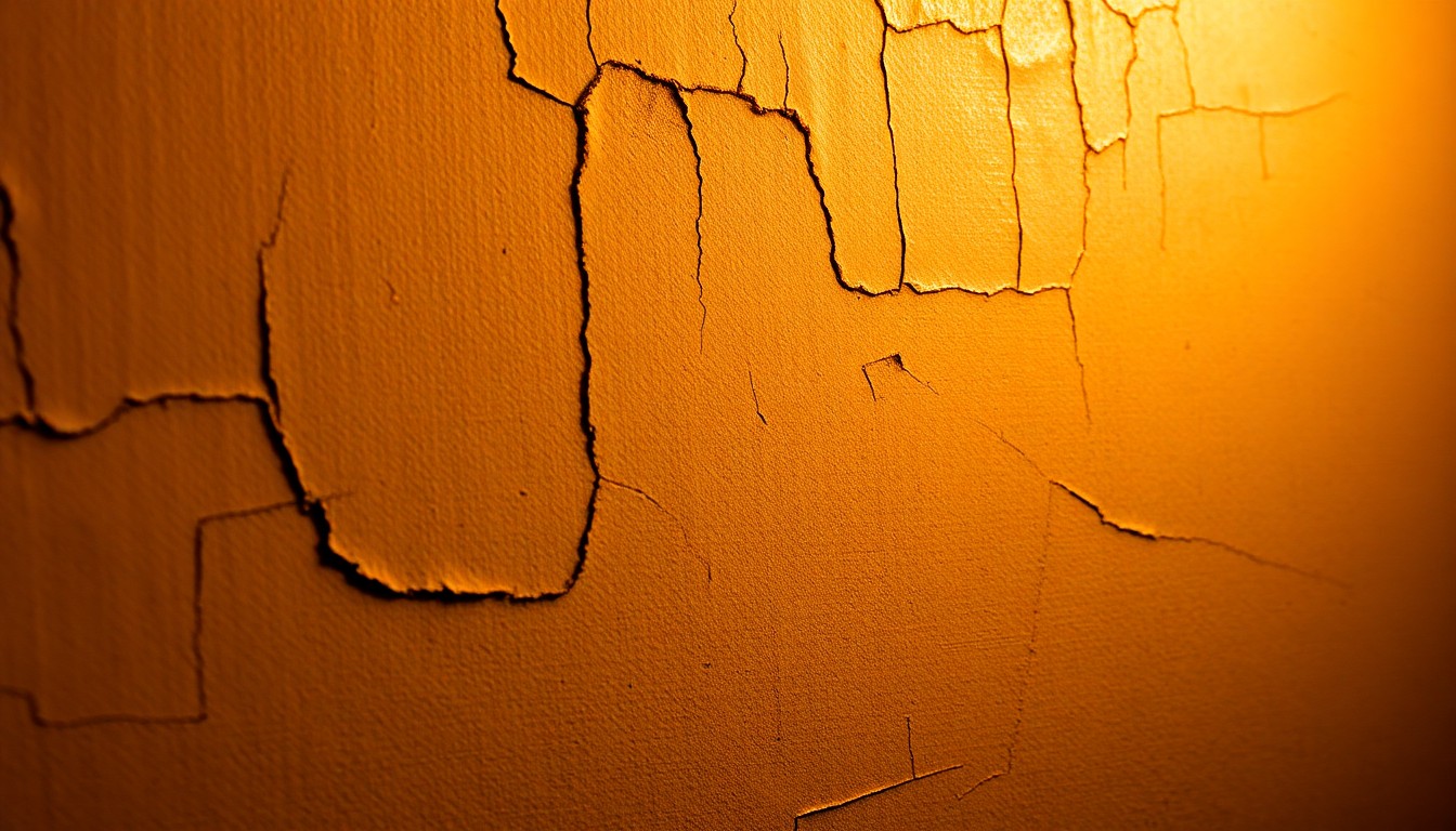 An extreme close-up photograph of a vintage portrait canvas with visible texture, cracks, and imperfections, shot in dramatic high-contrast studio lighting to create a glamorous, high-fashion aesthetic.