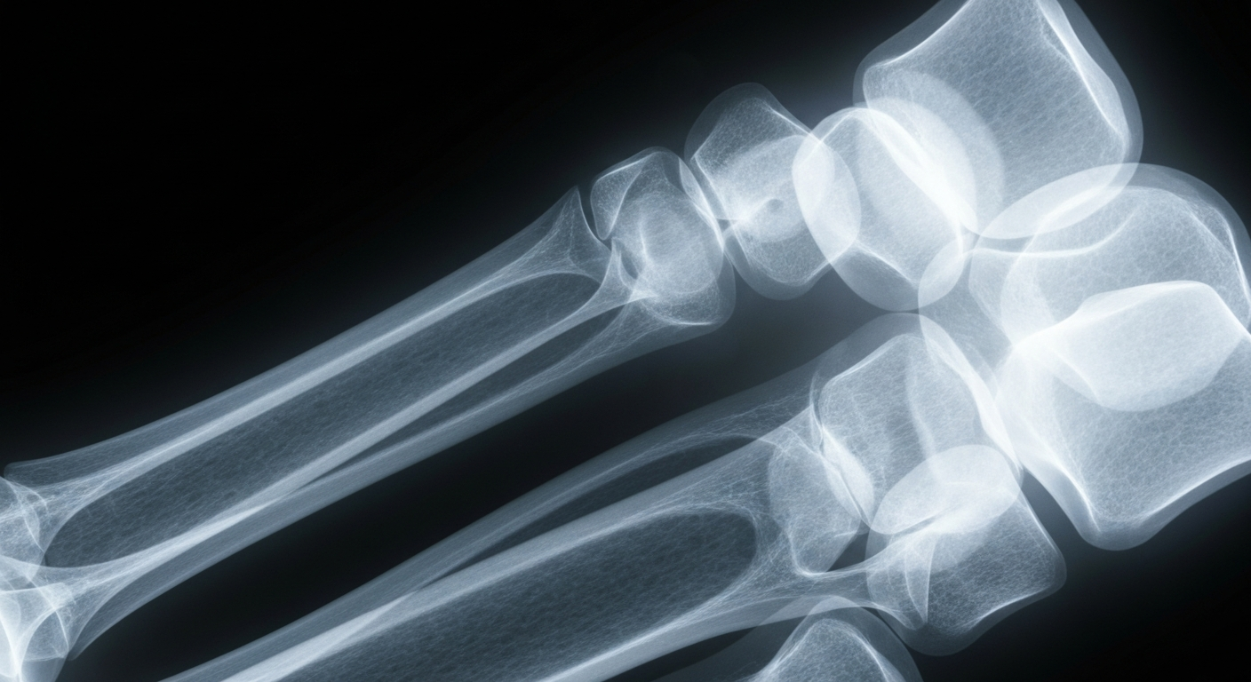 An abstract, ghostly X-ray image revealing the delicate internal structures of human bone marrow, conceptually representing the scientific advances in understanding and treating rare blood disorders.