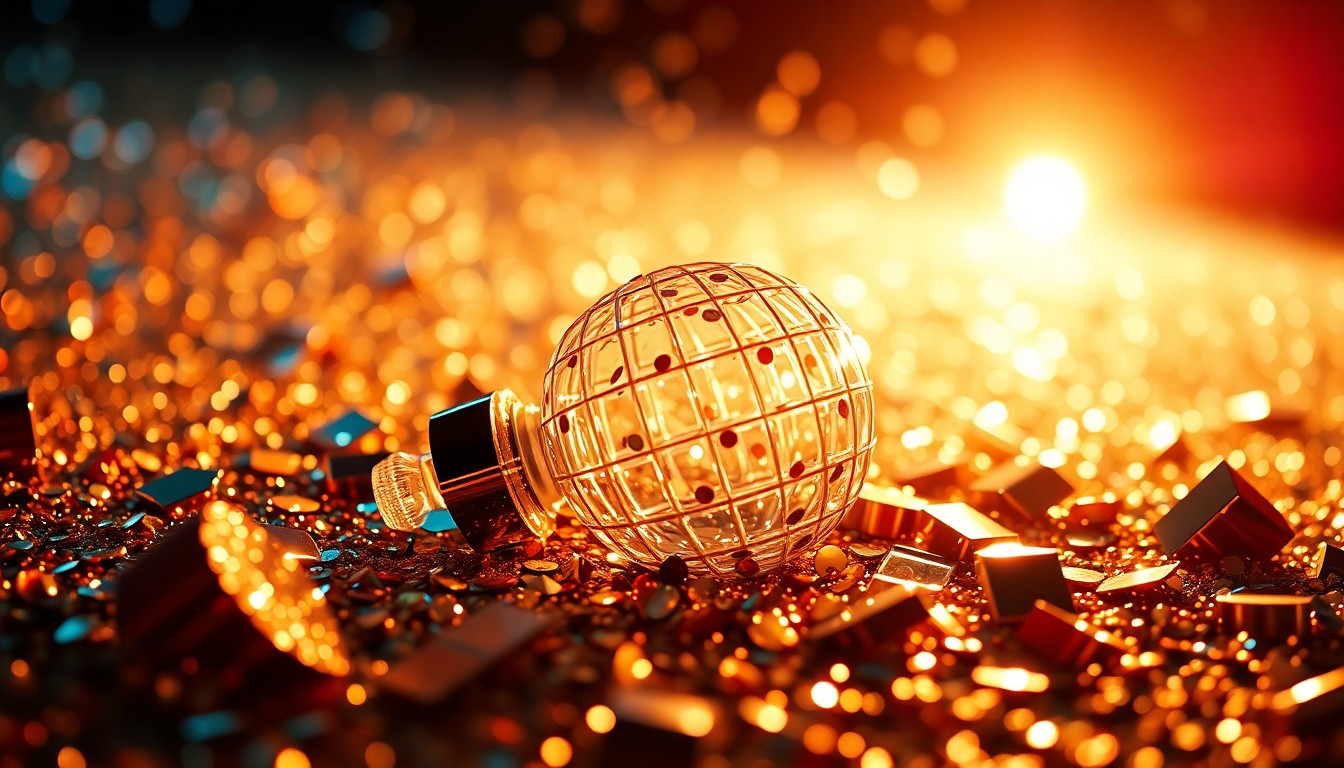 An abstract close-up image of shimmering sequins and shattered glass, capturing the high-energy glamour and excitement of a major television event.