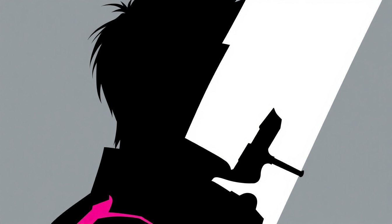 An abstract, minimalist illustration featuring a bold, jagged silhouette of a character's face from the K-Pop Demon Hunters movie, rendered in striking black, white, and neon pink shapes, capturing the investigative and conceptual nature of the collector's card phenomenon.
