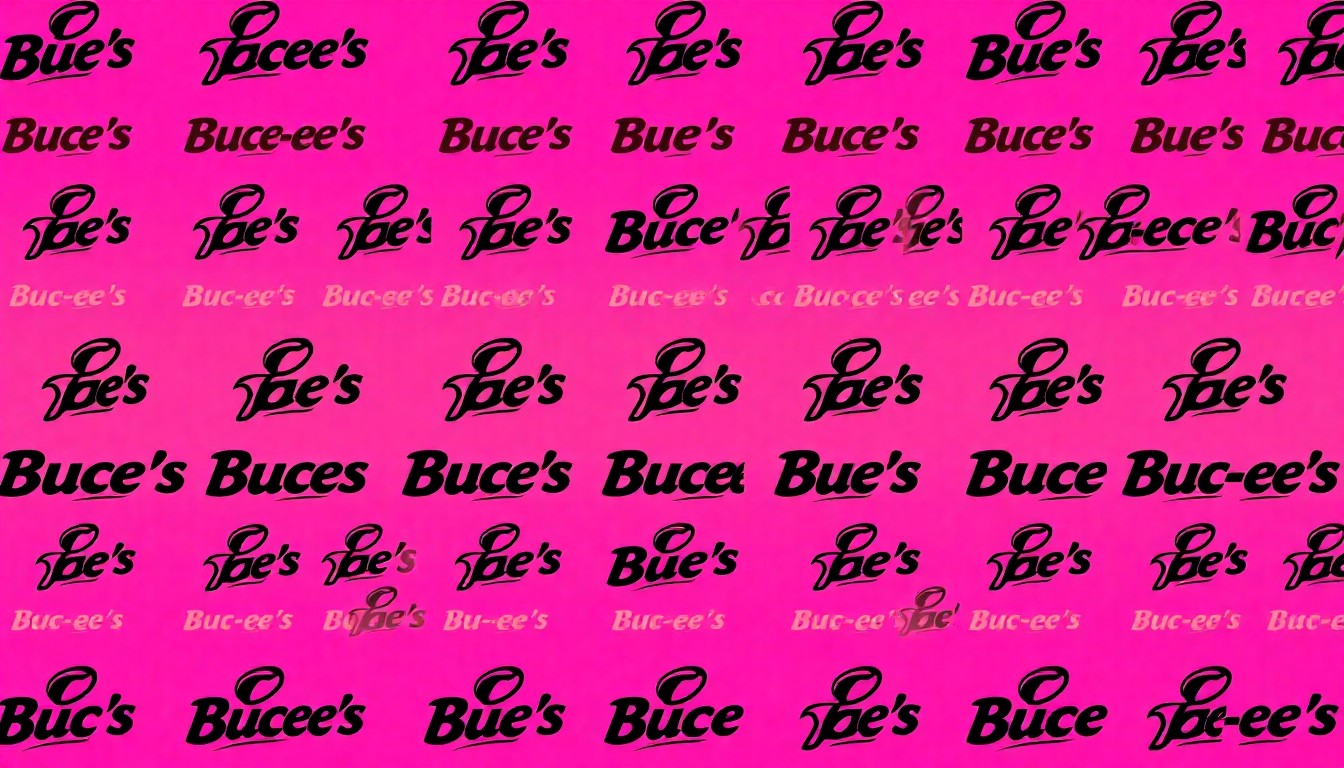 A high-contrast, silkscreen-style illustration featuring the Buc-ee's logo repeated in a grid pattern, using bright, neon-like colors and heavy black outlines to create a modern, abstract pop art representation of the iconic travel center brand.