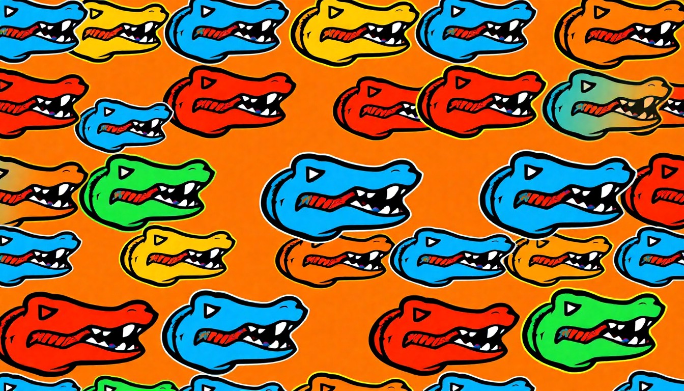 A bold, colorful silkscreen-style illustration featuring the University of Florida's iconic gator logo repeated in a vibrant grid, capturing the energy and prestige of this prestigious academic honor.