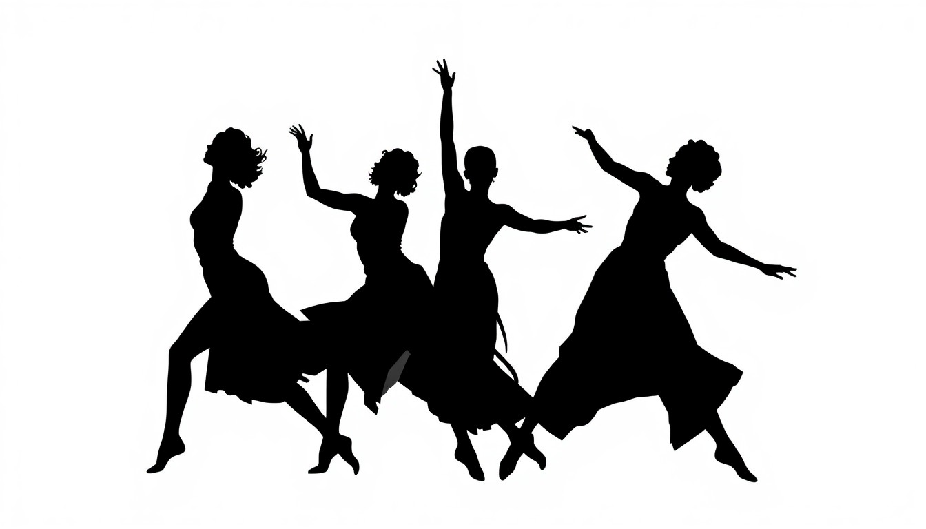 A dramatic black and white illustration featuring sharp, angular silhouettes of dancers' bodies in motion, conveying the powerful, experimental nature of Martha Graham's pioneering modern dance style.