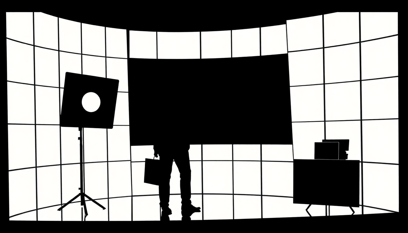 A striking black and white abstract illustration featuring jagged, geometric shapes and silhouettes, conceptually representing a news anchor's return to the studio after a personal crisis.