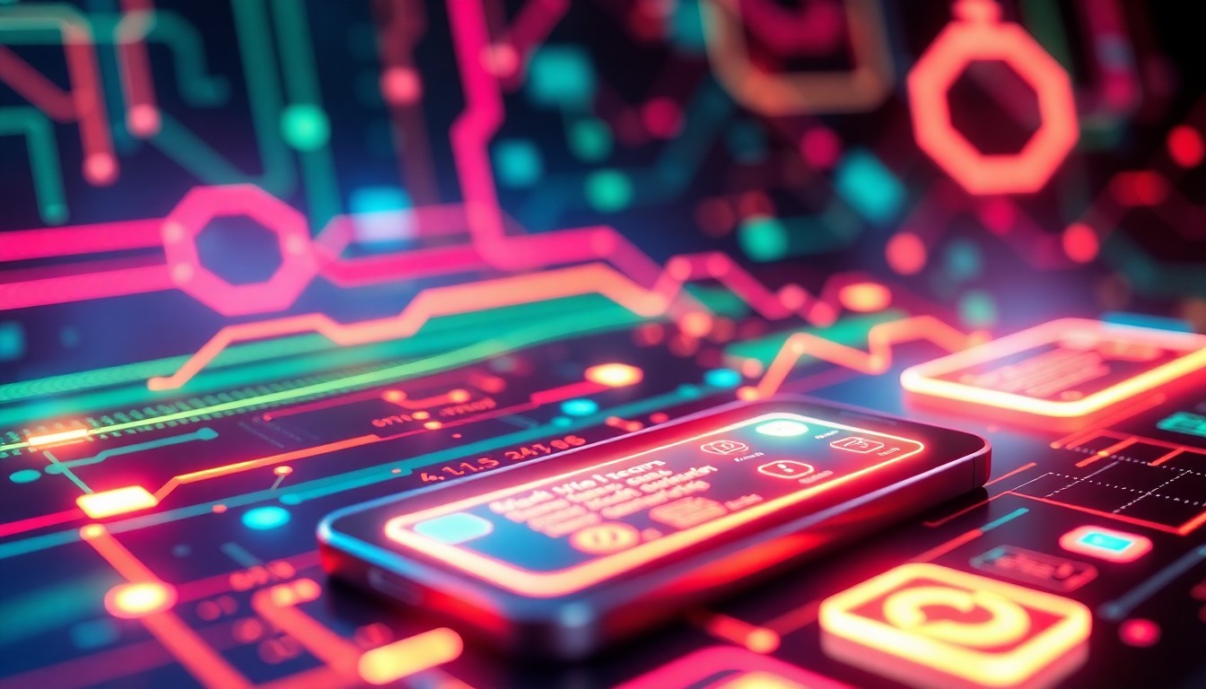 A highly detailed, glowing 3D illustration of a futuristic, neon-lit messaging app interface with pulsing data streams, abstract geometric shapes, and a sense of digital energy, conceptually representing the search for more secure messaging platforms.