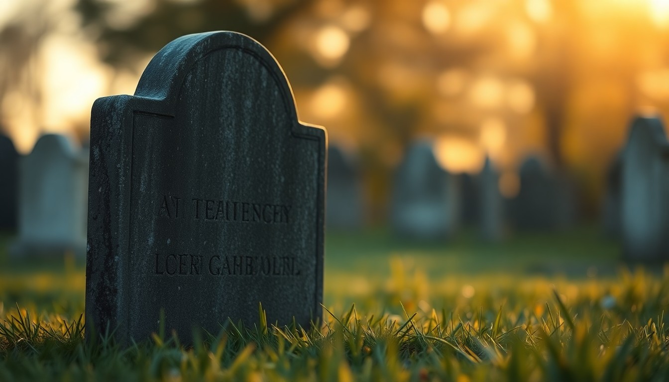 An abstract, impressionistic photograph of an old, weathered headstone partially obscured by soft, blurred pools of warm light and color, evoking a nostalgic, atmospheric mood around the preservation of this historic landmark.