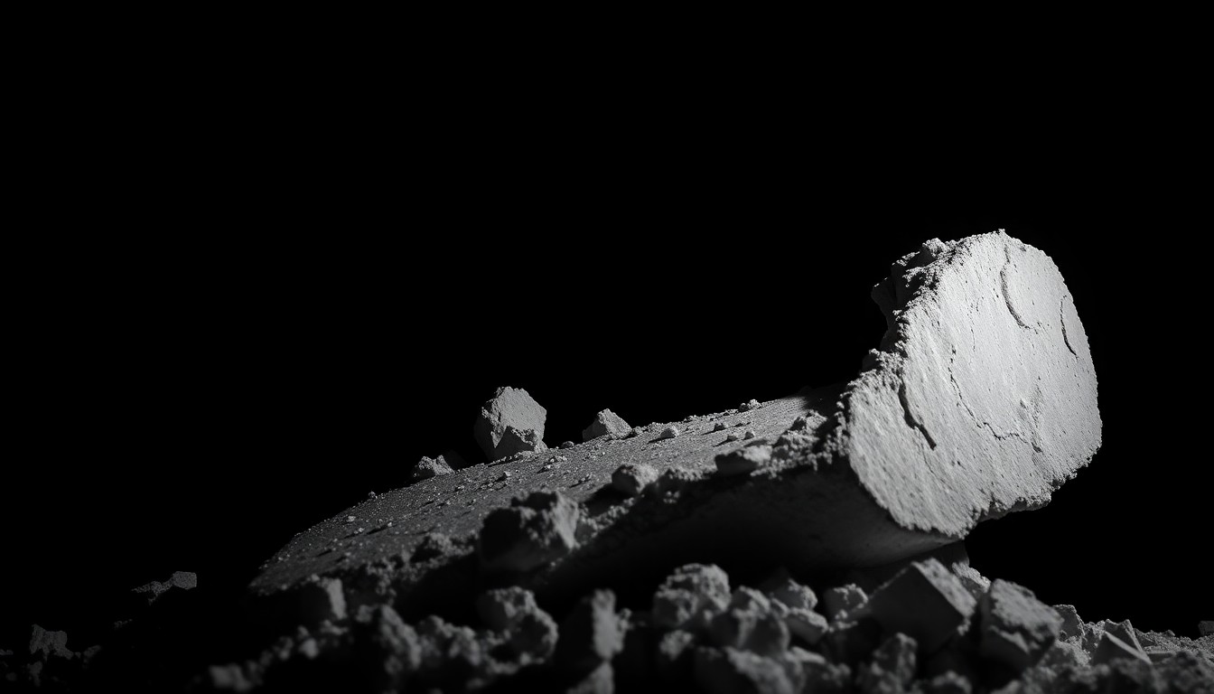 An extreme close-up of a crumpled, twisted piece of concrete debris, conceptually illustrating the catastrophic failure of a parking garage under construction.