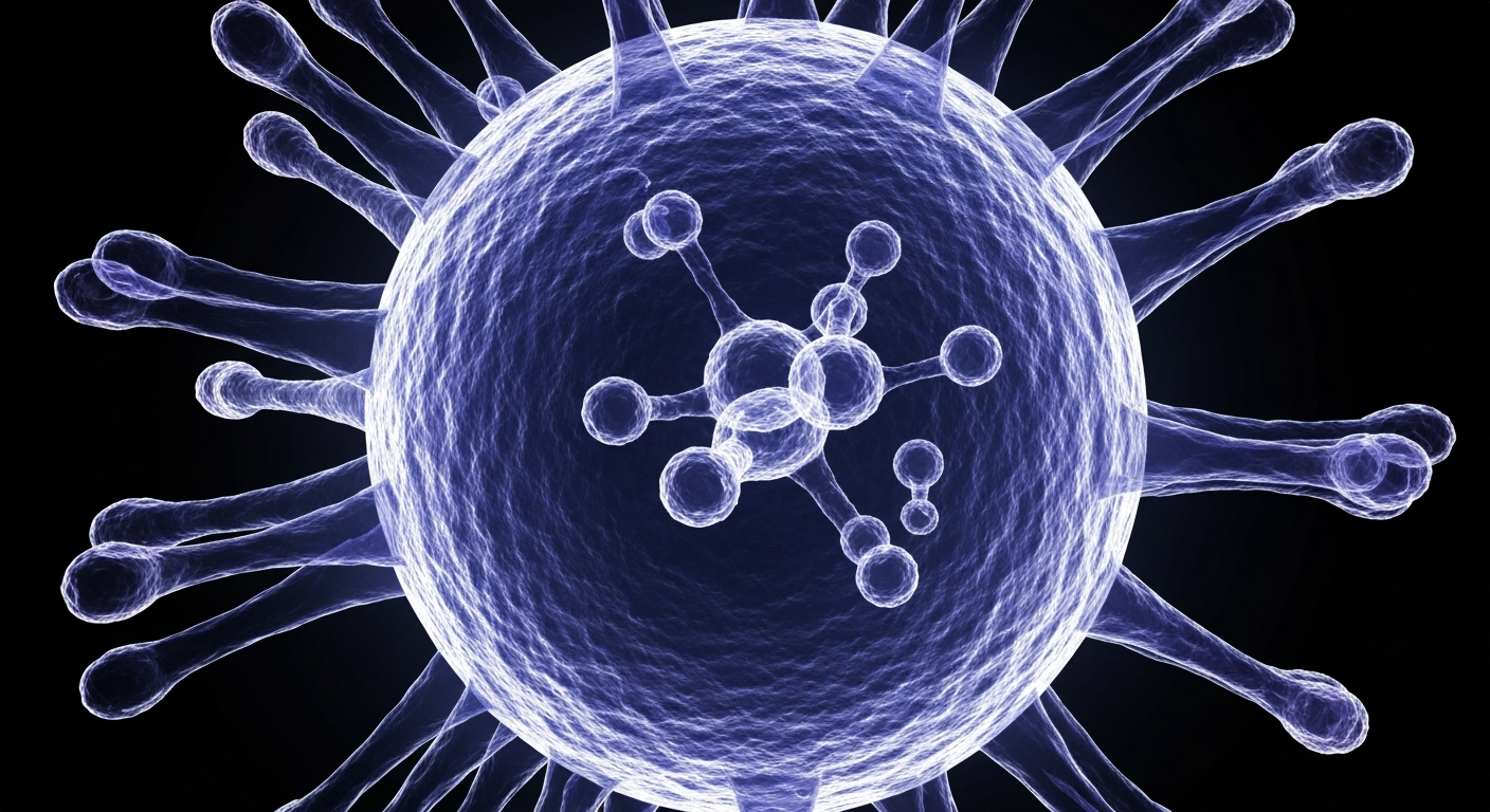 An extreme close-up X-ray photograph revealing the intricate molecular structure of a virus particle, conceptually representing the innovative diagnostic technology's ability to detect multiple viral infections at once.