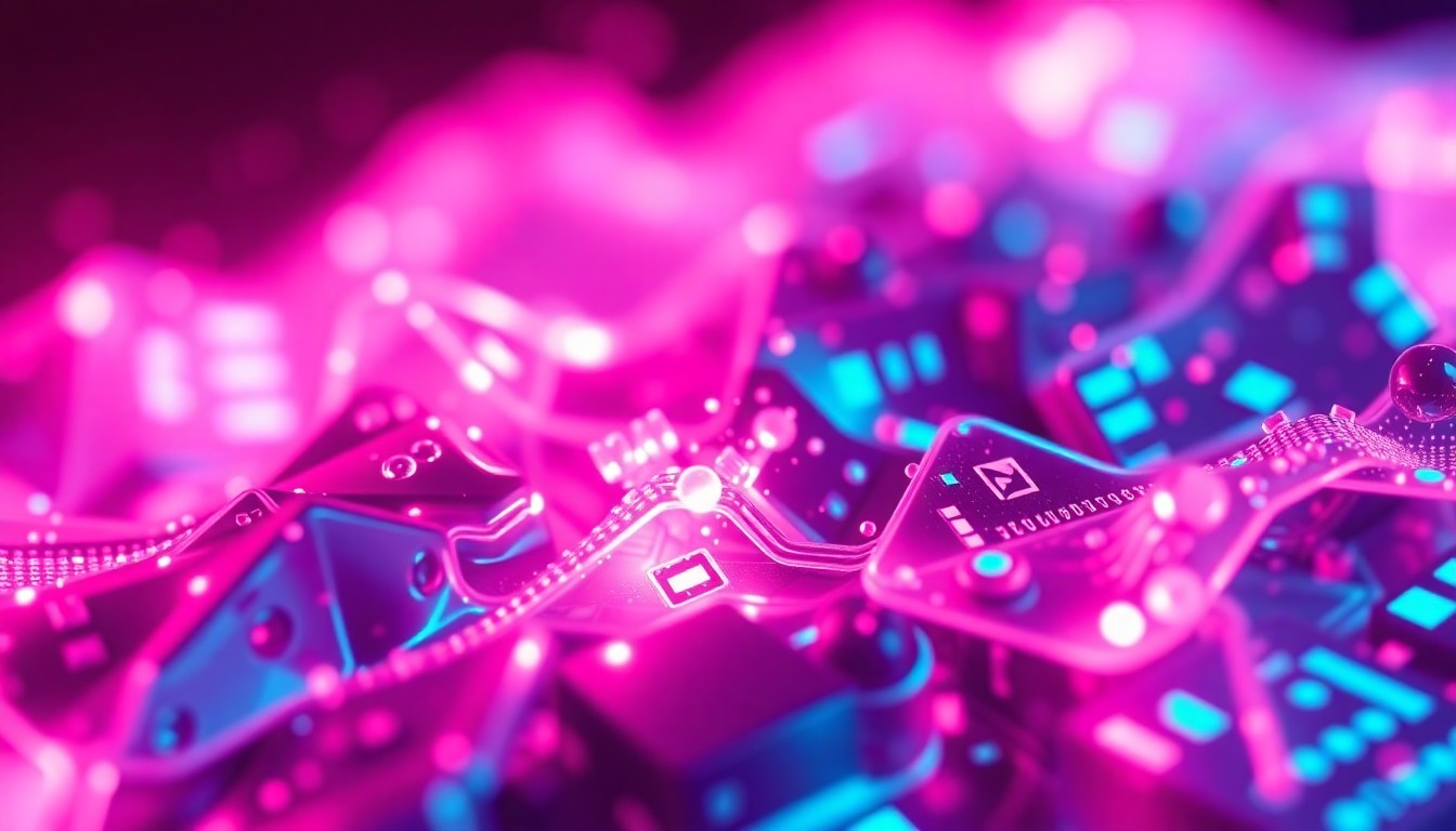 A highly detailed, glowing 3D illustration of a pixelated fire effect, with recognizable physical tech elements illuminated by neon lights, conceptually representing the technical and artistic elements of the tutorial.