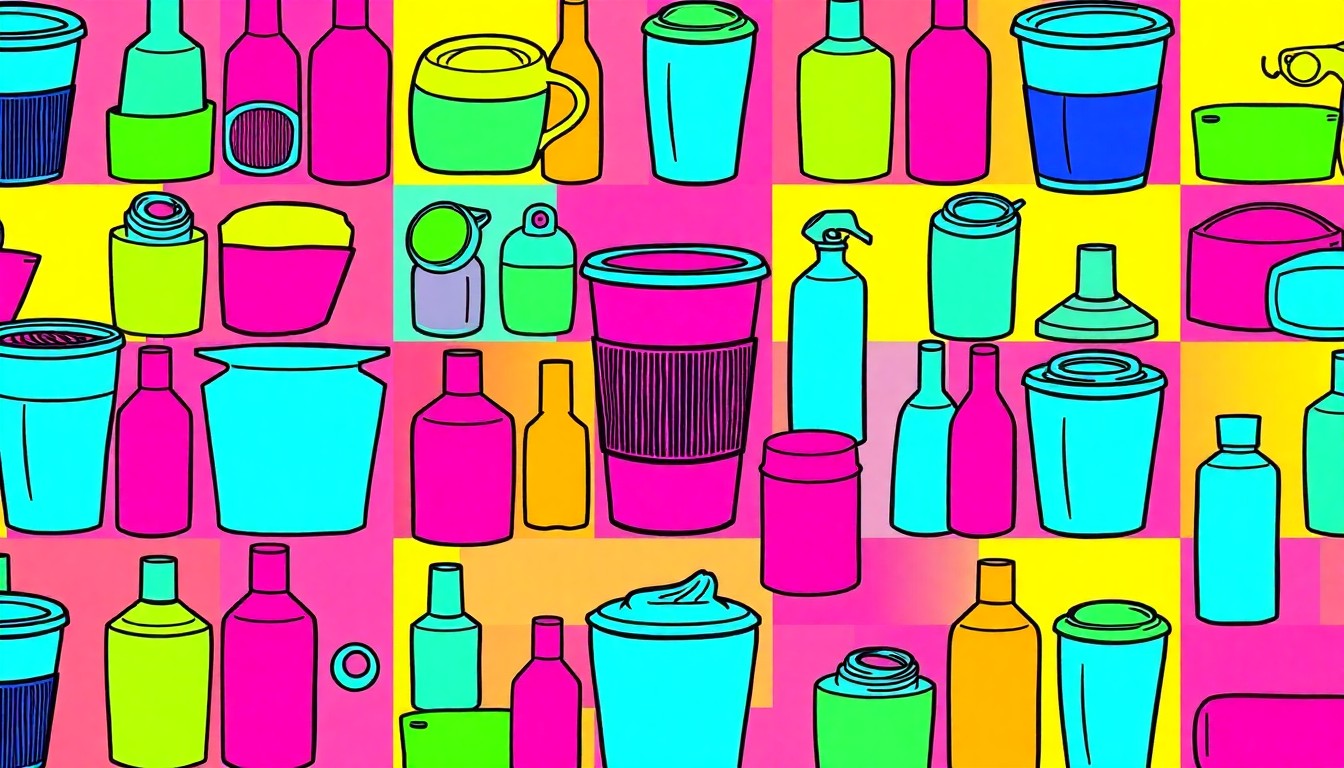 A brightly colored, high-contrast silkscreen print of a reusable grocery bag repeated in a tight grid pattern, conceptually representing the joyful energy of a community festival.