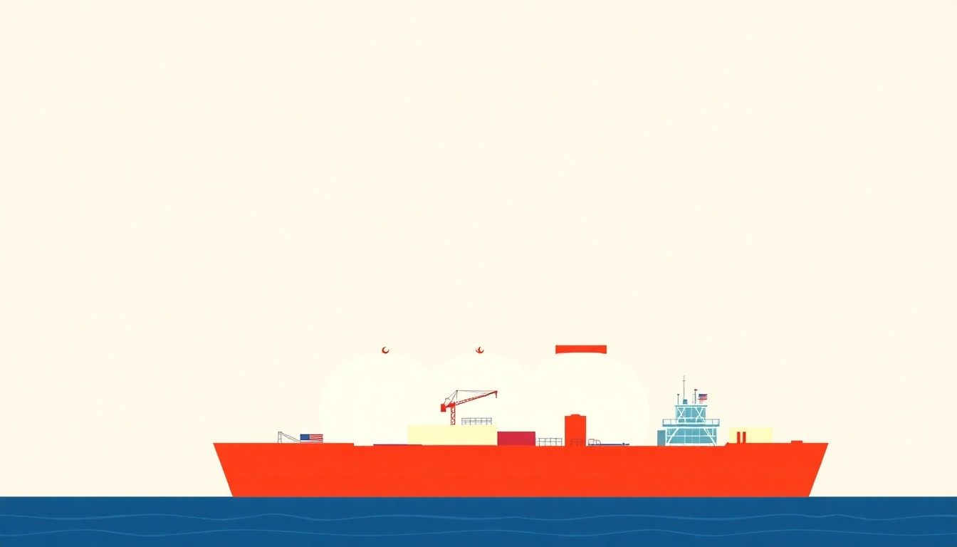 A vibrant abstract illustration composed of overlapping triangles and circles in shades of blue, red, and yellow, conceptually representing the complex dynamics of Russia's delayed LNG production goals.