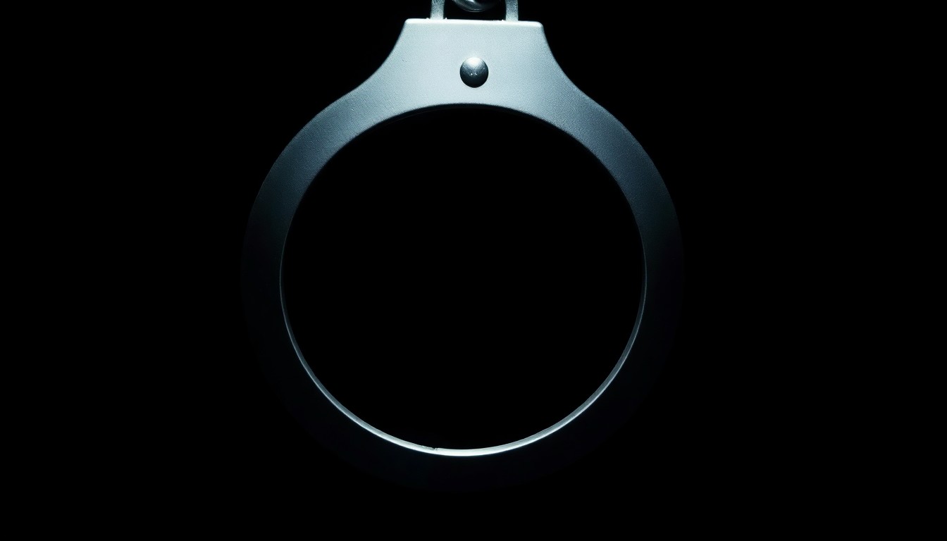 An extreme close-up of a shiny metal police badge or handcuff, dramatically lit by a harsh flash against a pitch-black background, conceptually representing the courage and sacrifice of law enforcement officers.