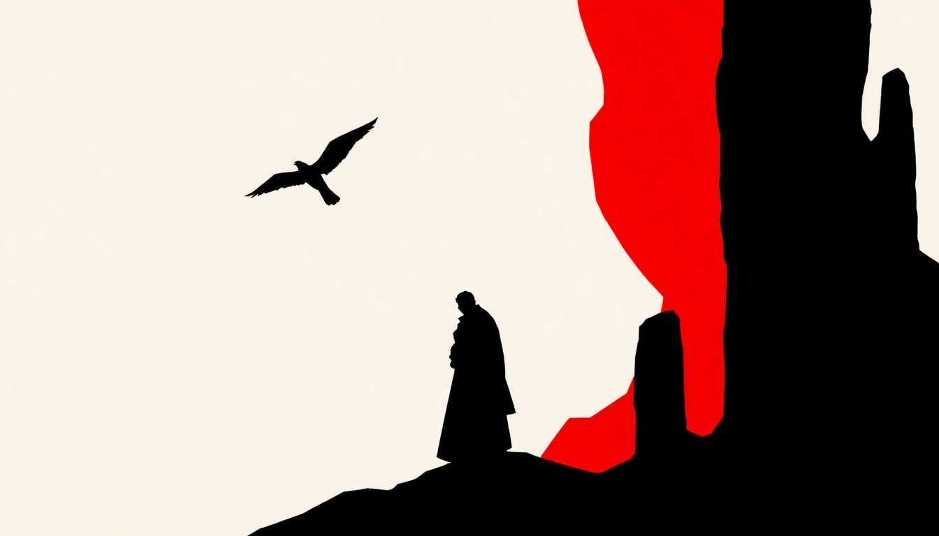 An abstract, minimalist composition of bold, jagged geometric shapes and high-contrast solid colors like red and white, conceptually representing the mystical, transcendent themes of Juan Ramón Jiménez's poetry.