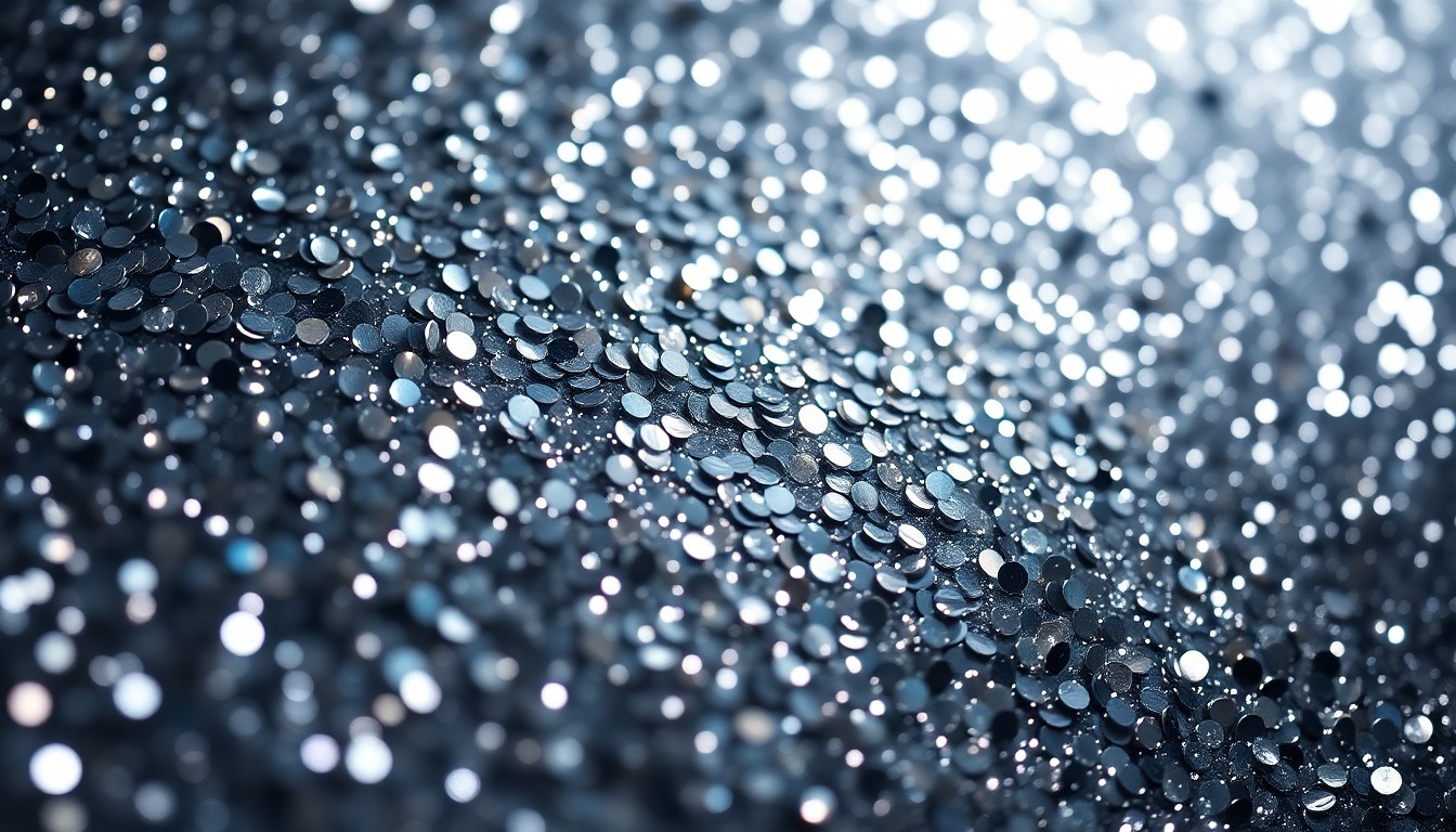 An abstract close-up image of shimmering sequins and glittering disco glass textures, captured in dramatic studio lighting to convey the glamour and vulnerability of celebrity culture.