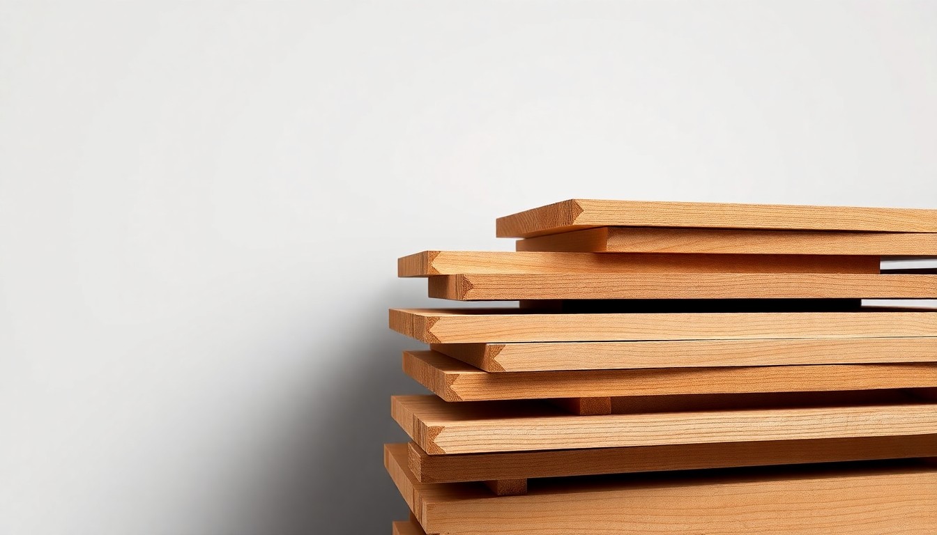 A photorealistic studio still-life photograph featuring a stack of freshly sawn wooden planks, their smooth grain and warm tones contrasting against a clean, monochromatic background with dramatic studio lighting casting deep shadows, conceptually representing the resilience and potential of the wood products industry.