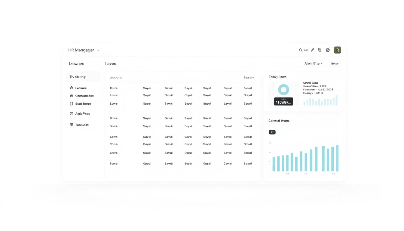 A minimalist, high-quality product shot of a fictional HR software dashboard, featuring clean lines, matte surfaces, and subtle metallic accents, conceptually representing the partnership between Vertosoft and AbsenceSoft.