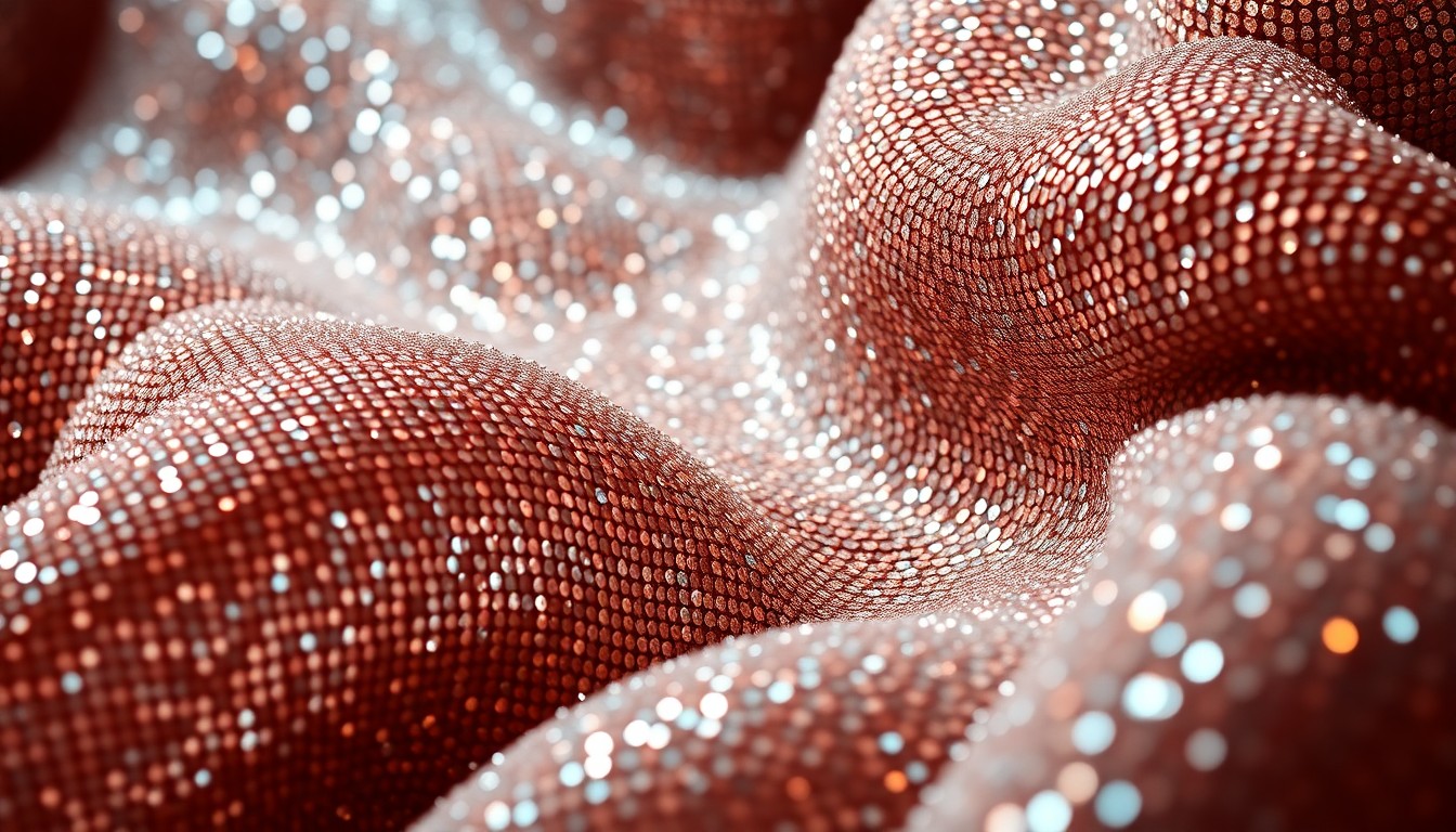 An extreme close-up of luxurious, glittering fabric textures in high-contrast lighting, conceptually representing the glamour and excess of celebrity culture.