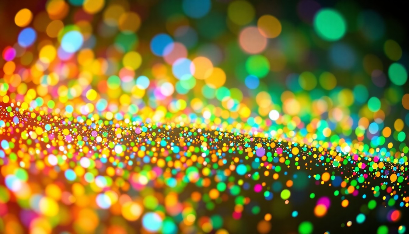 An abstract, high-contrast close-up image featuring a dazzling array of colorful, geometric digital textures and shapes, conveying the dynamic and technologically advanced nature of the award-nominated Kiddopia learning app.