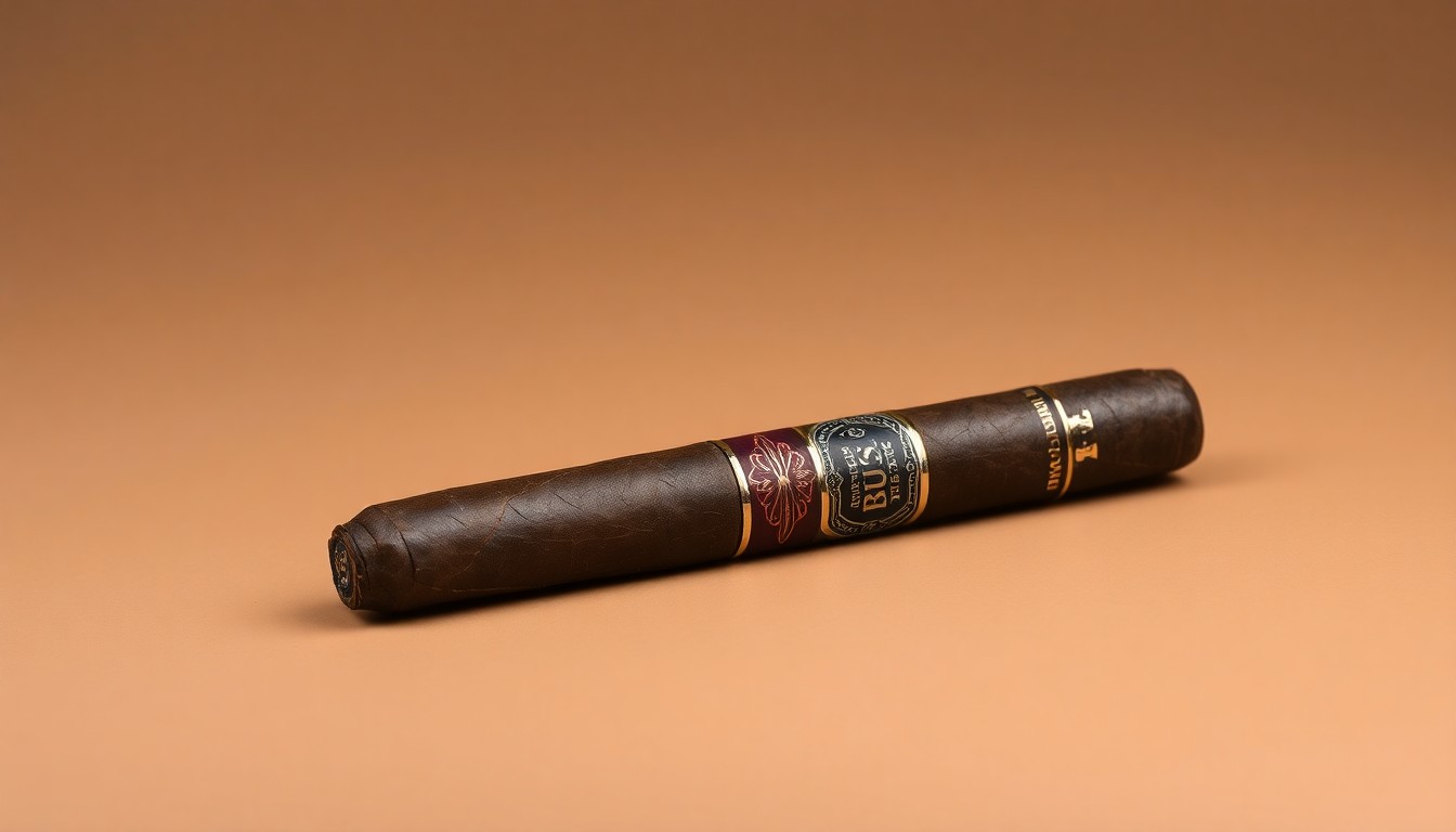A close-up, high-contrast photograph of a single Crux Marblehead Maduro cigar resting on a clean, minimalist studio background, conveying the cigar's premium materials and craftsmanship.