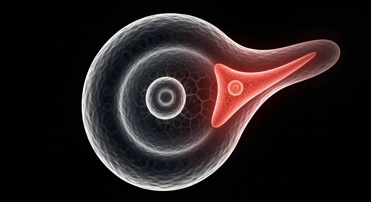 A ghostly, translucent X-ray image revealing the sickle shape of a red blood cell, conceptually illustrating the genetic disorder targeted by a promising new gene-editing therapy.