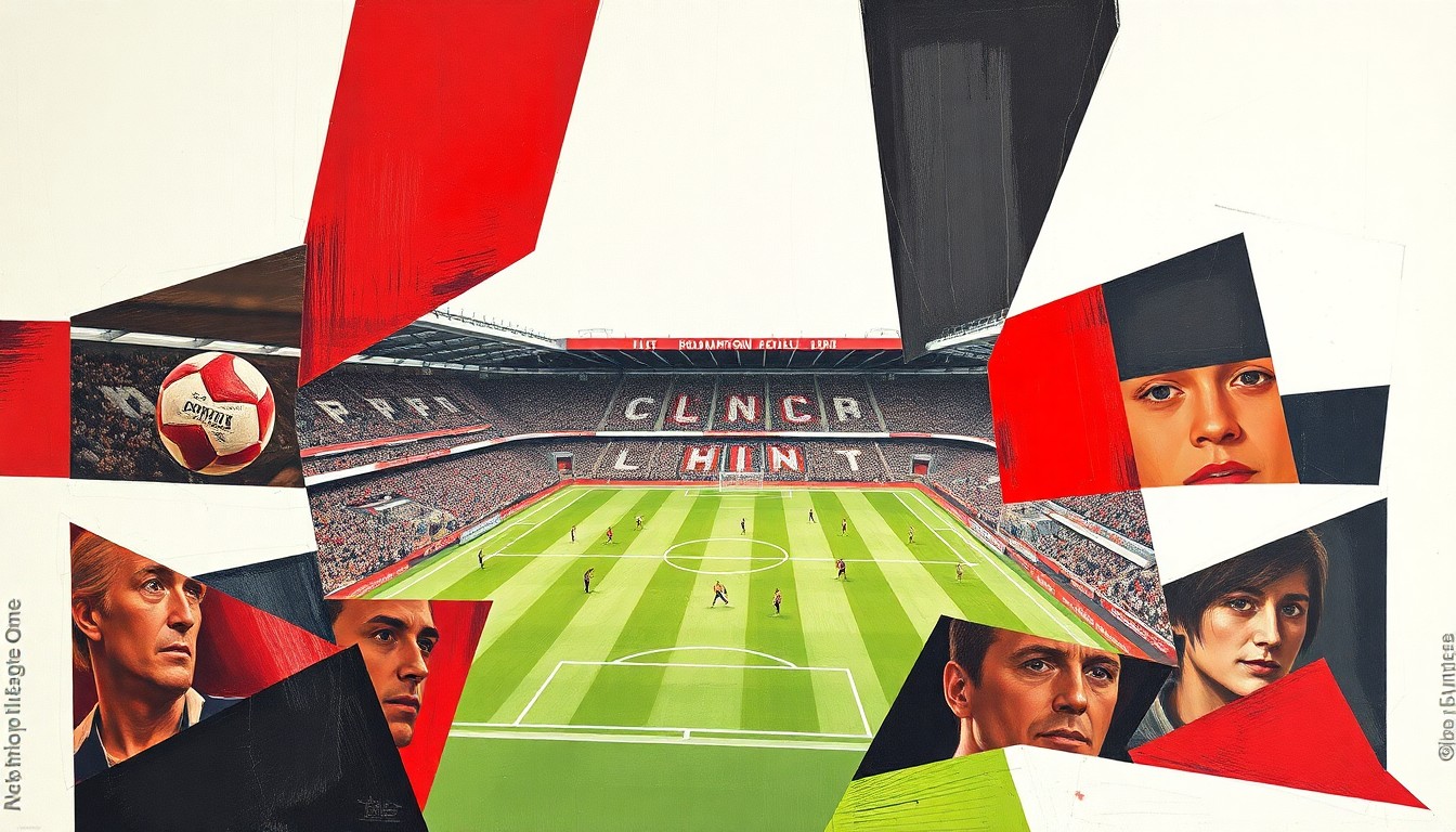 A cubist, geometric painting in claret and white, breaking down a football match into sharp, overlapping planes to conceptually represent Northampton Town's battle for survival in League One.