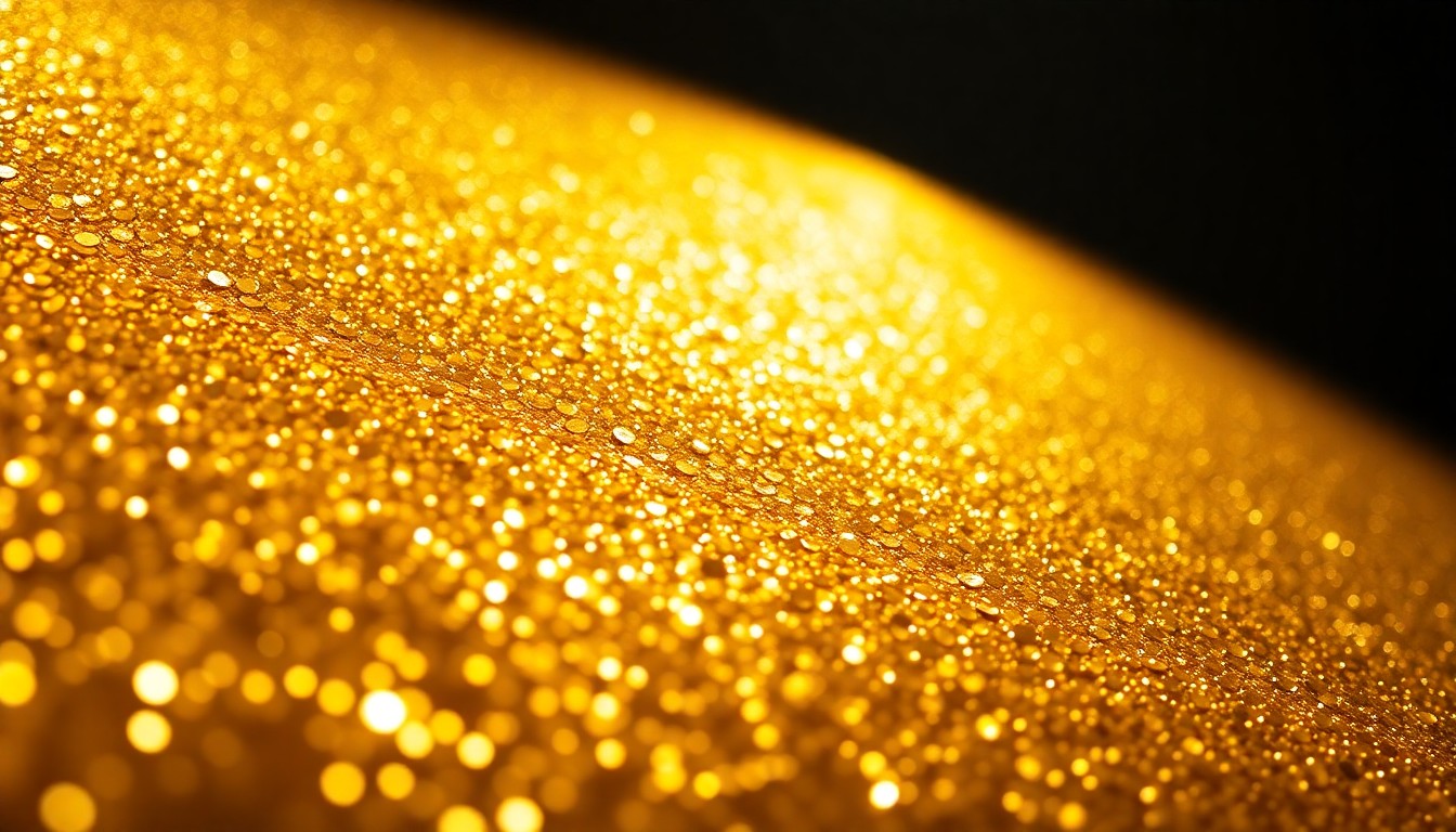 An extreme close-up of shimmering gold sequins, captured in dramatic, high-contrast studio lighting to create a glamorous, high-fashion aesthetic that conceptually represents the opulent trappings of the megachurch movement.