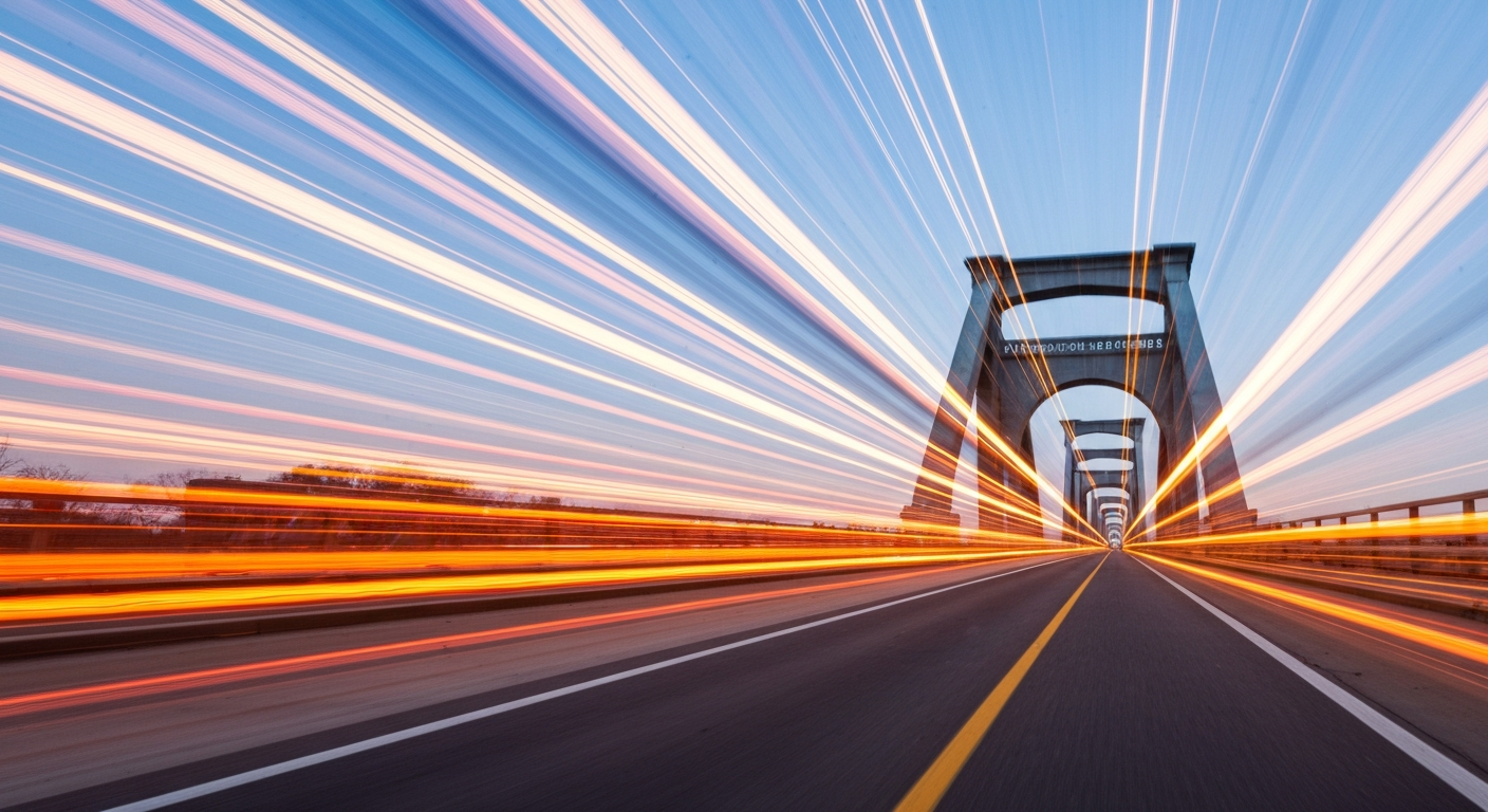An abstract, motion-blurred image of a closed bridge in Phillipsburg, New Jersey, conveying the chaos and disruption caused by the unexpected road closure.