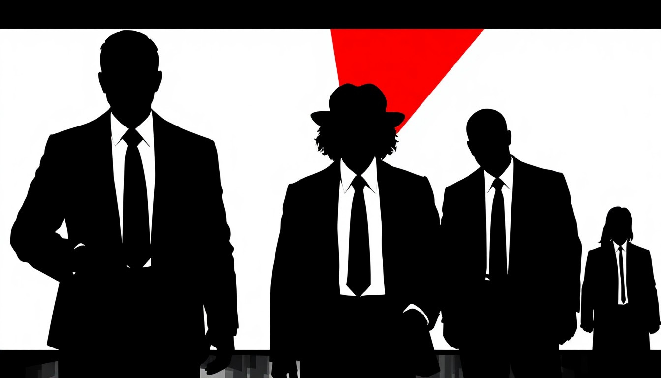 A bold, abstract composition of jagged geometric shapes and stark black silhouettes, conceptually representing the disposable nature of TV characters and the fleeting relationships in the criminal underworld.