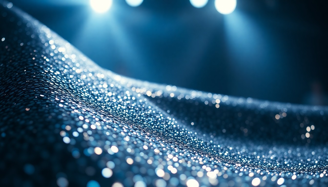 An abstract close-up image of shimmering sequins, captured in dramatic studio lighting to evoke the glamour and luxury of a high-fashion runway show.