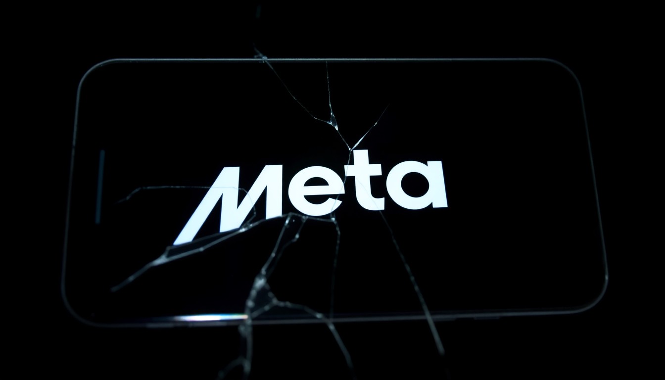 An extreme close-up photograph of a cracked smartphone screen reflecting a distorted image, conceptually illustrating the digital evidence behind a social media fraud scheme.